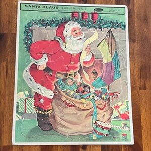 Vtg 50s SANTA CLAUS Frame Tray Puzzle Whitman Christmas Sack of Toys #4424